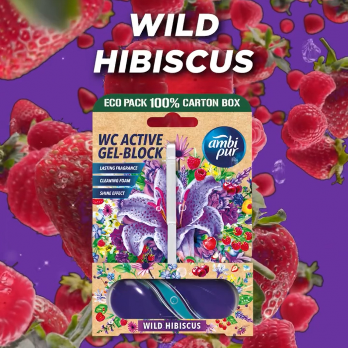 Гелевий підвісний блок для туалету Ambi Pur WC Active Gel-Block Дикий гібіскус, 45 г (838470) - 